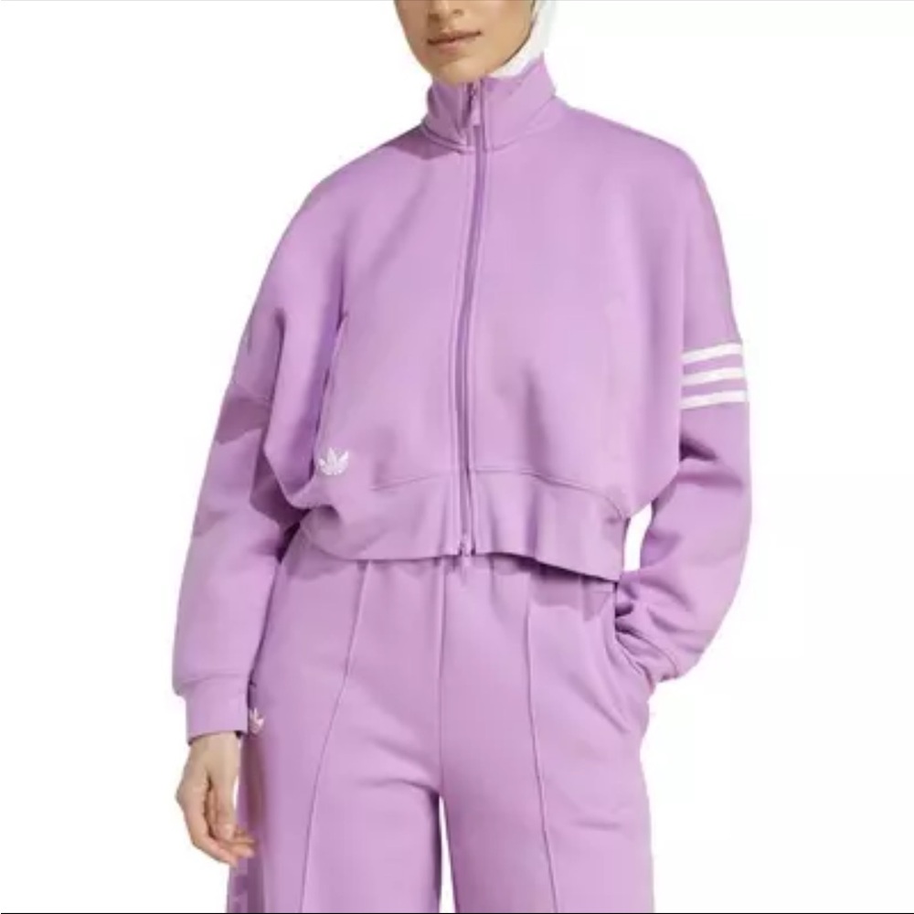 Adidas Women’s Adicolor Neuclassics Track Wide Leg Pants and Crop Jacket Top